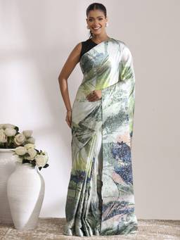 Garden VARELI - Banarasi Sage Green Satin with Abstract Design Saree