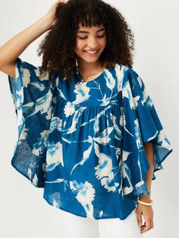 max - Women Floral Print Indigo Tunic