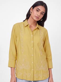 max - Women Embroidered Yellow Tunic