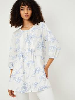 max - Women Floral Print Off White Tunic