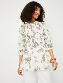 max - Women Floral Print Off White Tunic