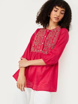 max - Women Embroidered Red Tunic