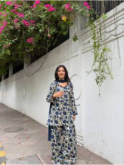 THE52 - Women's Beautiful Printed Work Cotton Fabric Blue Kurta With Salwar And Dupatta