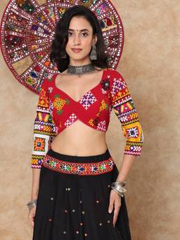 SALWAR STUDIO - Embroidered Sweetheart Neck Padded Garba Navratri Maroon Stitched Blouse