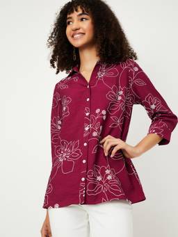 max - Women Floral Embroidered Wine Tunic