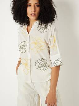 max - Women Embroidered Off White Tunic