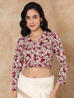 SALWAR STUDIO - Kalamkari Printed Cotton Stretchable Full Sleeves Multicolor Stitched Blouse