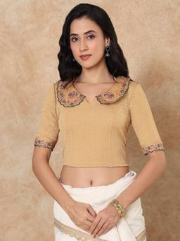 SALWAR STUDIO - Embroidered Non Padded Stretchable Gold Stitched Blouse