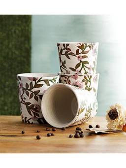 Miah Decor - Handcrafted White Matte Finish Decal Ceramic Tumblers-Set Of 4