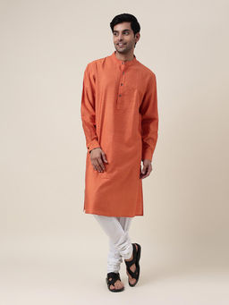 Fabindia - Orange Viscose Blend Striped Long Kurta
