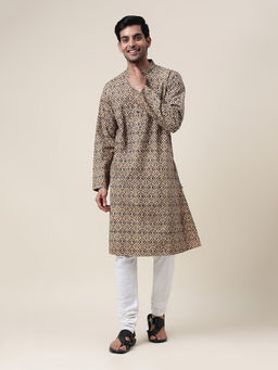 Fabindia - Beige Cotton Printed Short Kurta