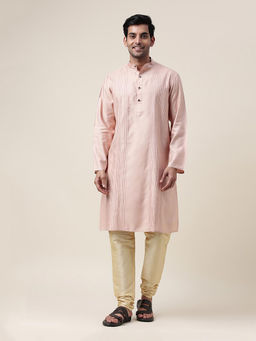 Fabindia - Peach Viscose Silk Pintucks Long Kurta