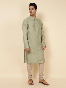 Fabindia - Green Viscose Silk Woven Long Kurta