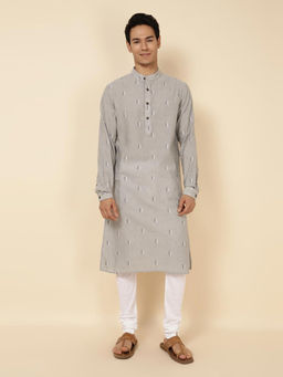 Fabindia - Grey Cotton Dobby Slim Fit Long Kurta