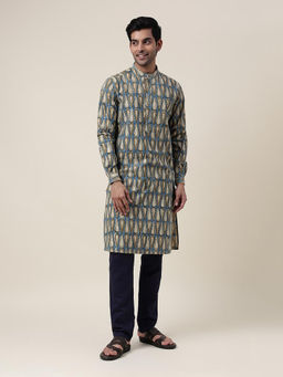 Fabindia - Blue Cotton Printed Slim Fit Long Kurta