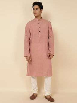 Fabindia - Pink Cotton Pintucks Slim Fit Long Kurta