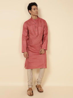 Fabindia - Pink Silk Blend Striped Slim Fit Long Kurta