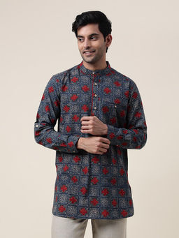 Fabindia - Blue Cotton Printed Slim Fit Short Kurta