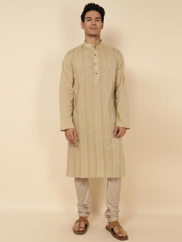Fabindia - Beige Cotton Pintucks Slim Fit Long Kurta