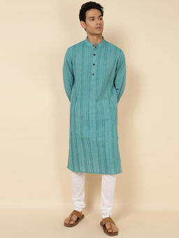 Fabindia - Blue Cotton Pintucks Slim Fit Long Kurta