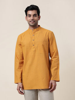 Fabindia - Mustard Cotton Striped Short Kurta