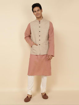Fabindia - Beige Cotton Dobby Nehru Jacket