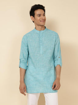 Fabindia - Blue Cotton Woven Slim Fit Short Kurta