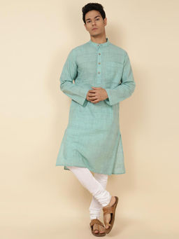 Fabindia - Green Cotton Woven Slim Fit Long Kurta