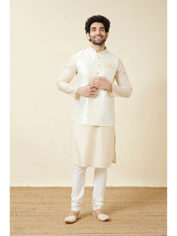 Manyavar - Off White / Cream Art Silk Woven Jacket