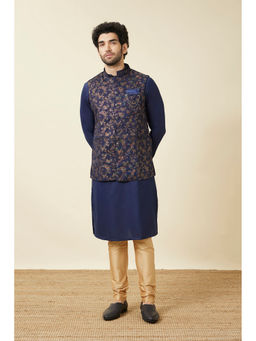 Manyavar - Blue Blended Viscose Floral Printed Jacket