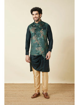 Manyavar - Green Art Silk Floral Printed Jacket