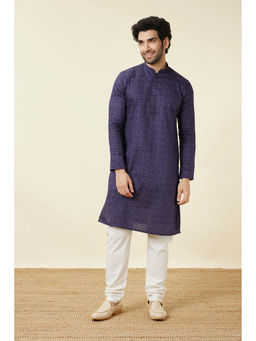 Manyavar - Navy Blue Cotton Printed Kurta Only