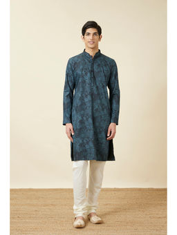 Manyavar - Navy Blue Cotton Printed Kurta Only