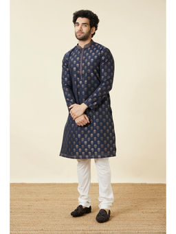 Manyavar - Blue Art Silk Embroidered Kurta (Set of 2)