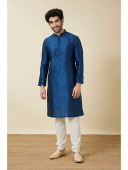 Manyavar - Blue Art Silk Printed Kurta (Set of 2)