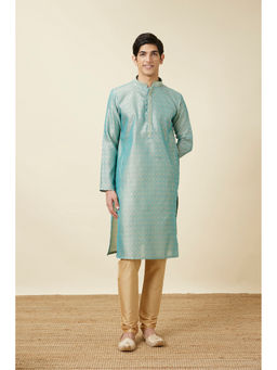 Manyavar - Blue Art Silk Woven Kurta (Set of 2)