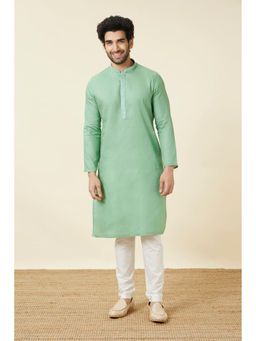 Manyavar - Green Cotton Solid Kurta (Set of 2)
