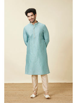 Manyavar - Green Blended Cotton Woven Kurta (Set of 2)
