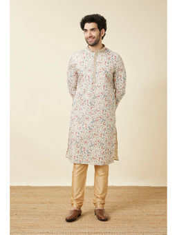 Manyavar - Beige Cotton Printed Kurta (Set of 2)