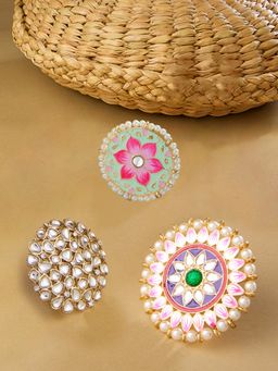 Zaveri Pearls - Set of 3 Multicolor Meenakari Floral Design Ethnic Rings-ZPFK14525