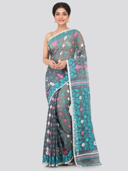 PinkLoom - Women's Soft Cotton Jamdani Saree Without Blouse Piece,Grey