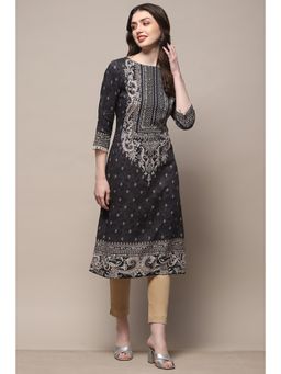 Biba - Black Rayon Straight Kurta