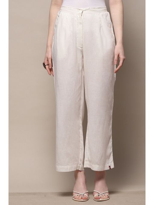 Buy Biba Off White Cotton Regular Pant Online