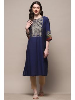 Biba - Navy Cotton Straight Kurta