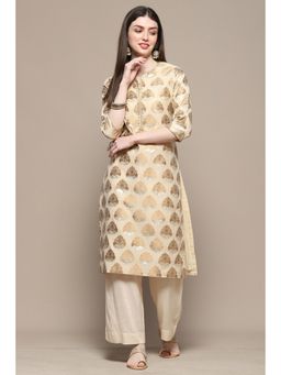 Biba - Off White Polyester Straight Kurta