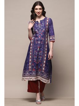 Biba - Indigo Cotton Straight Kurta