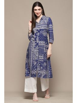 Biba - Indigo Rayon Straight Kurta