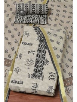 Biba - Beige Cotton Unstitched Kurta with Bottom & Dupatta