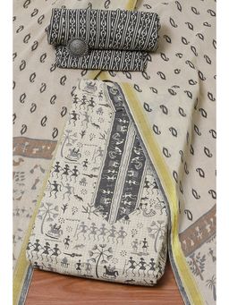 Biba - Beige Cotton Unstitched Kurta with Bottom & Dupatta