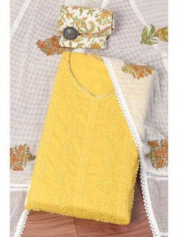 Biba - Mustard Cotton Unstitched Kurta with Bottom & Dupatta